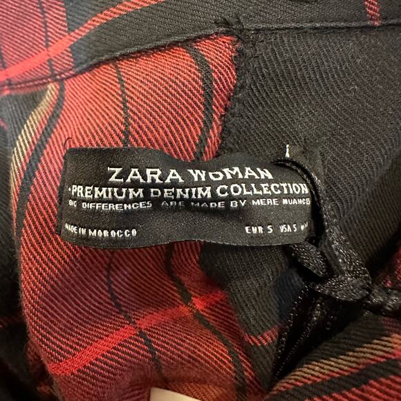 Zara Studded Distressed Circus Red Black Tartan Plaid Shirt Punk sz S NWT - Picture 10 of 13